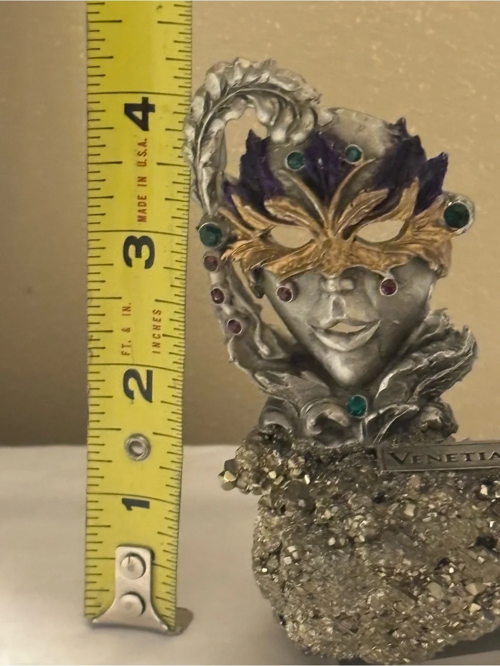 Venetian Mask Decorative Sculpture Pewter, Gold and Purple Greg Neely